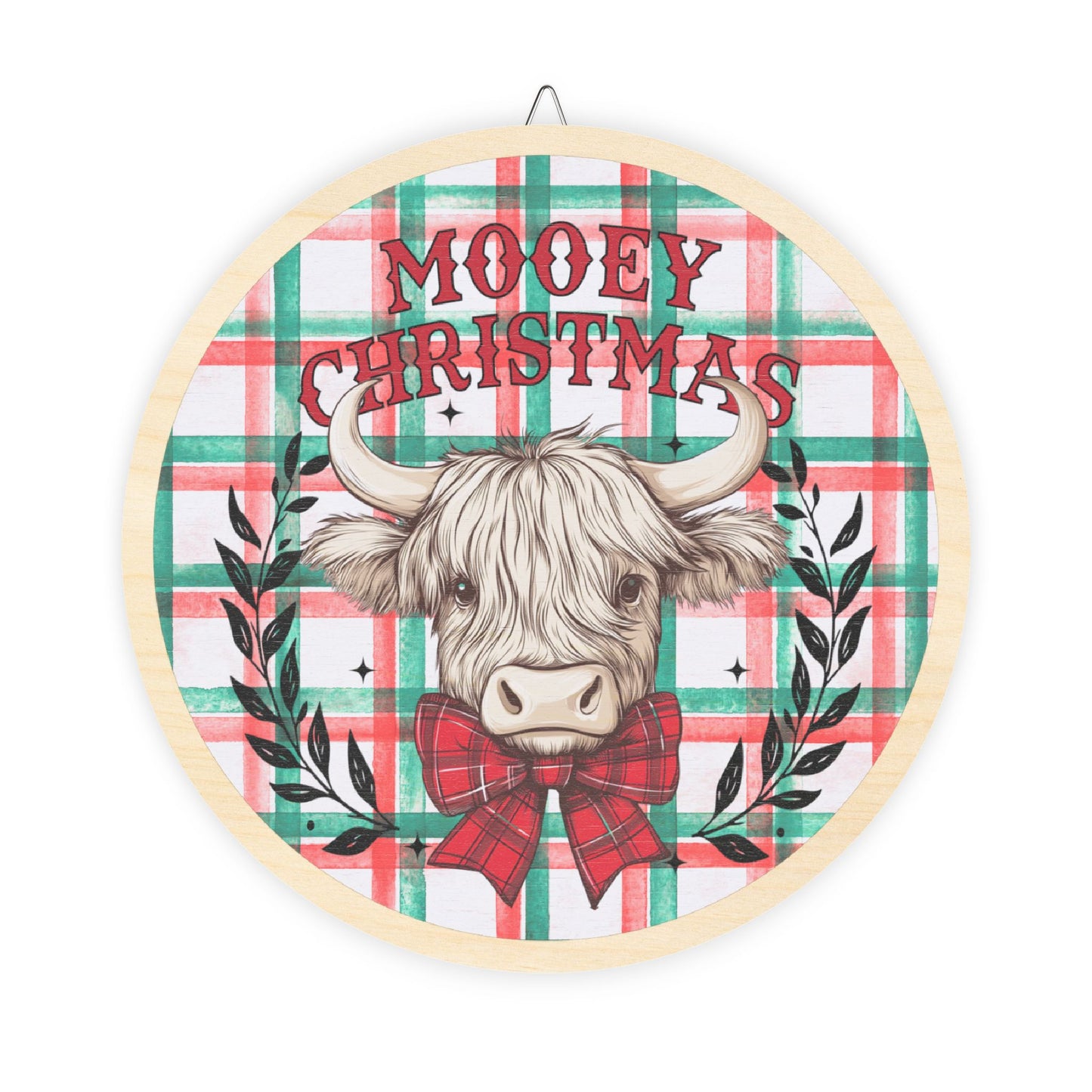 Mooey Christmas, Cow, Hiland, Door, Decor, Sign, Wreath, Wooden Door Hanger