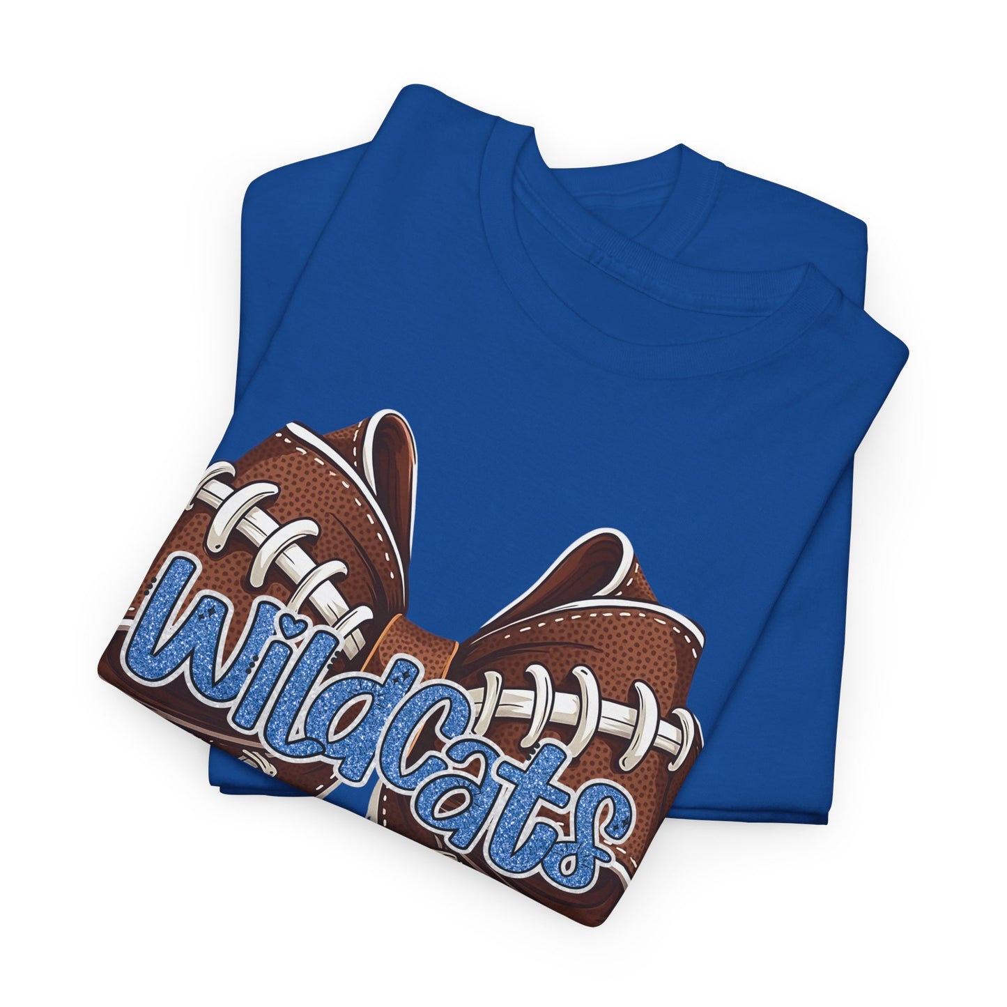 Blue Glitter Wildcats Football Bow, Unisex Tee, Cute Cotton Shirt, School Spirit Apparel,