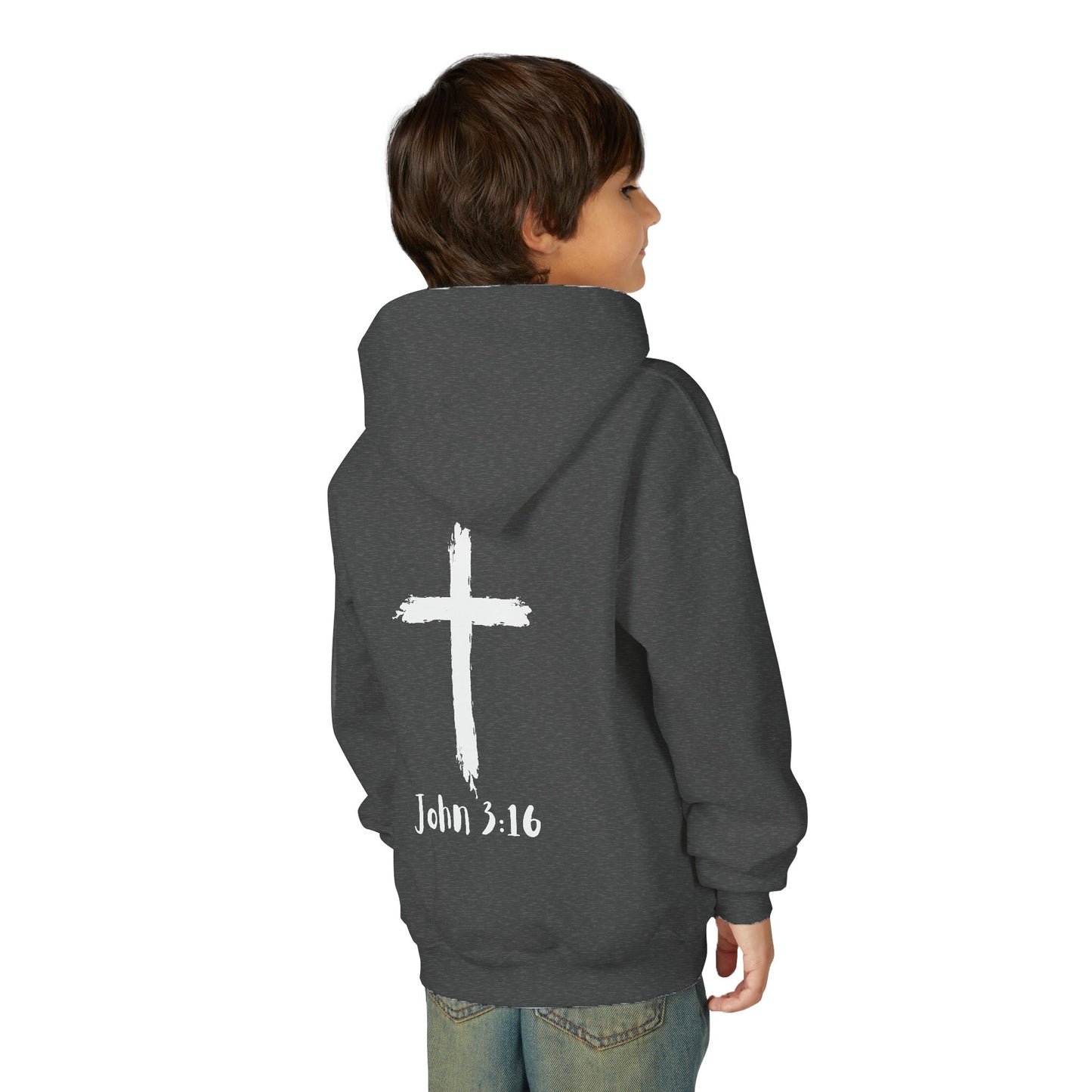 Thank you Jesus, John 3:16 Youth Heavy Blend Hooded Sweatshirt, Thank U Jesus Faith Hoodie, Christian Youth Apparel, Religious Gift for Teens, John 3:16 Inspired