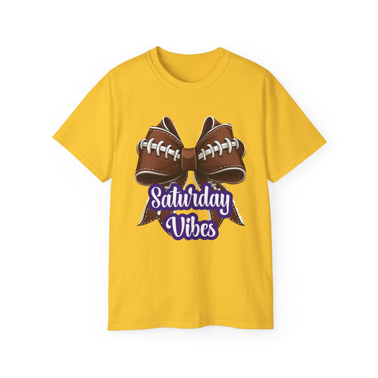 LSU Gold Day,  Football Bow, Saturday Vibes, Tee, Cute Football T-Shirt, Gift for Sports Lovers, Unique Football Apparel, Casual Everyday Wear