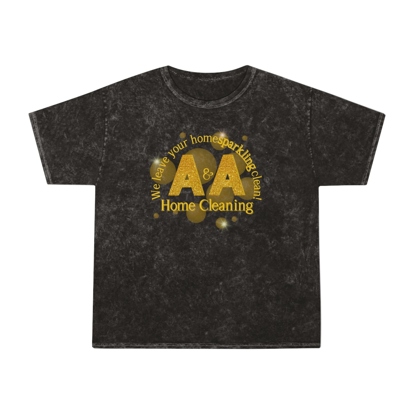 A&A Yellow Logo on a distressed mineral purple crew neck, colortone