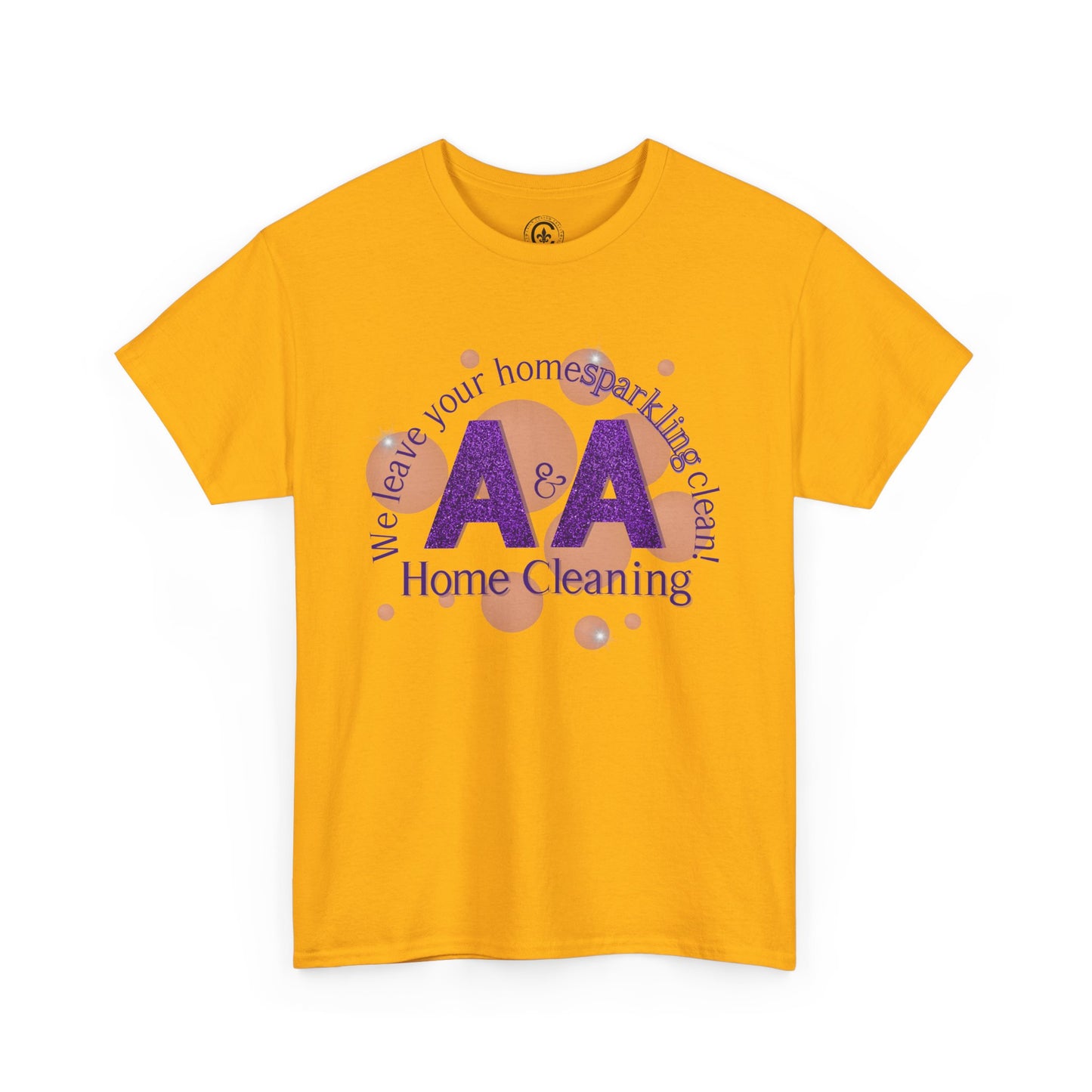 A&A Cleaning Services, Logo, Purple on Gold Crew Neck unisex tshirt, Gildan