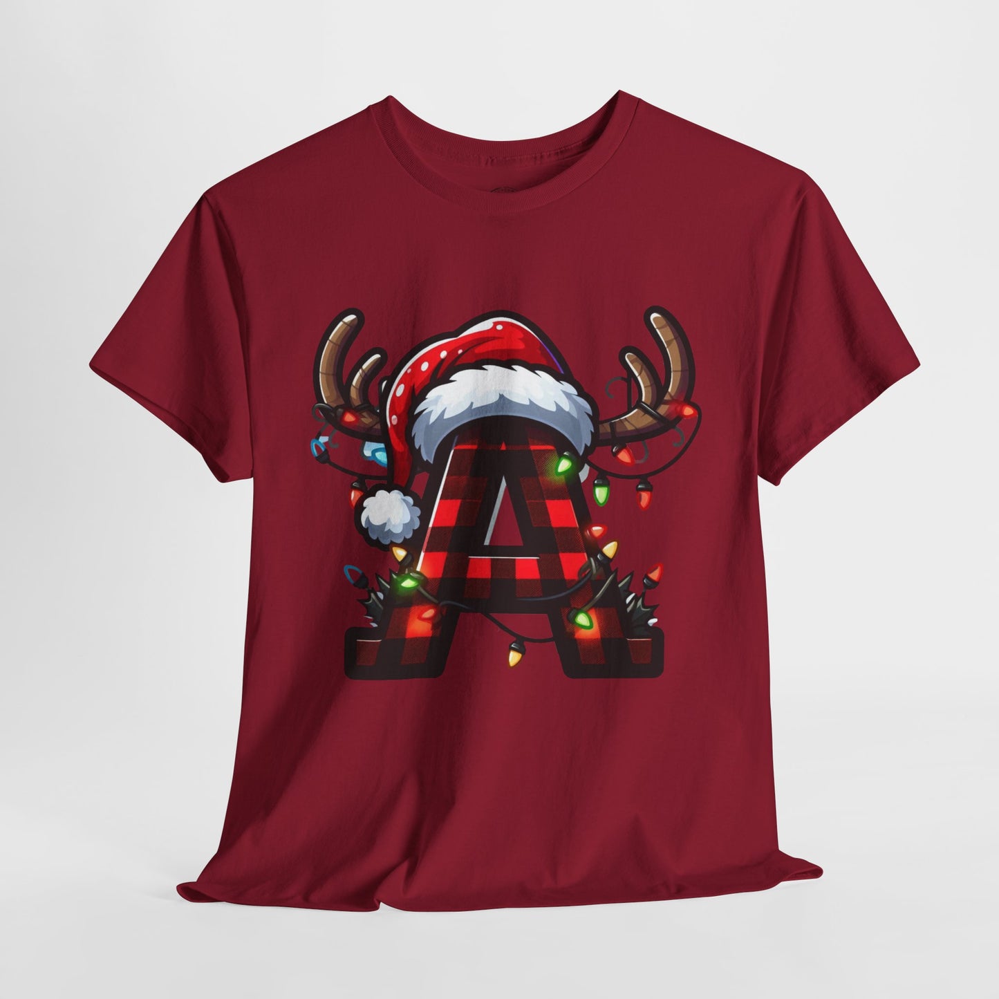 Festive Reindeer Initial A Tee, Unisex Holiday T-Shirt, Christmas Gift, Personalized Apparel, Cozy Winter Wear, Merry & Bright