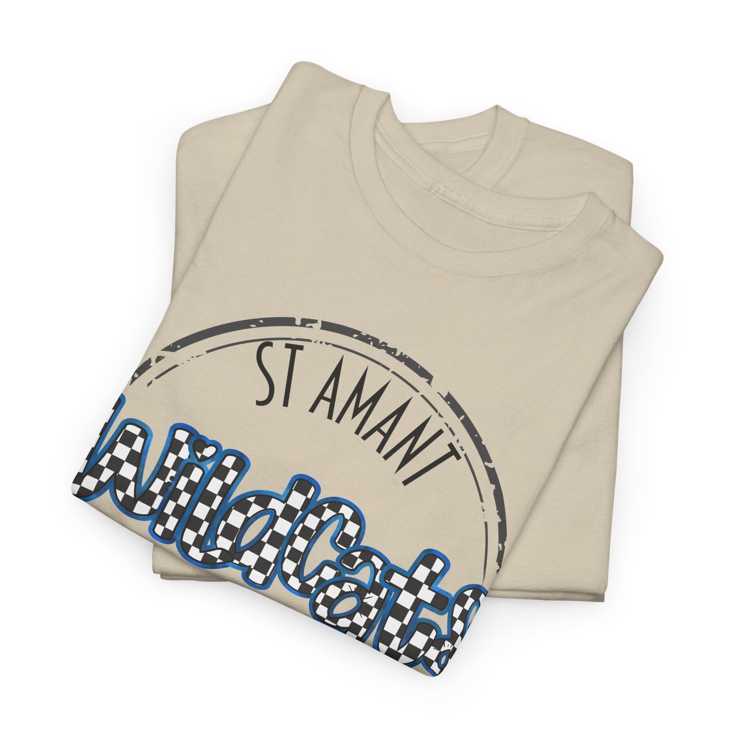 SAMS Wildcats with a black checkered style, Whimsical on a Unisex Tshirt, St Amant Middle School