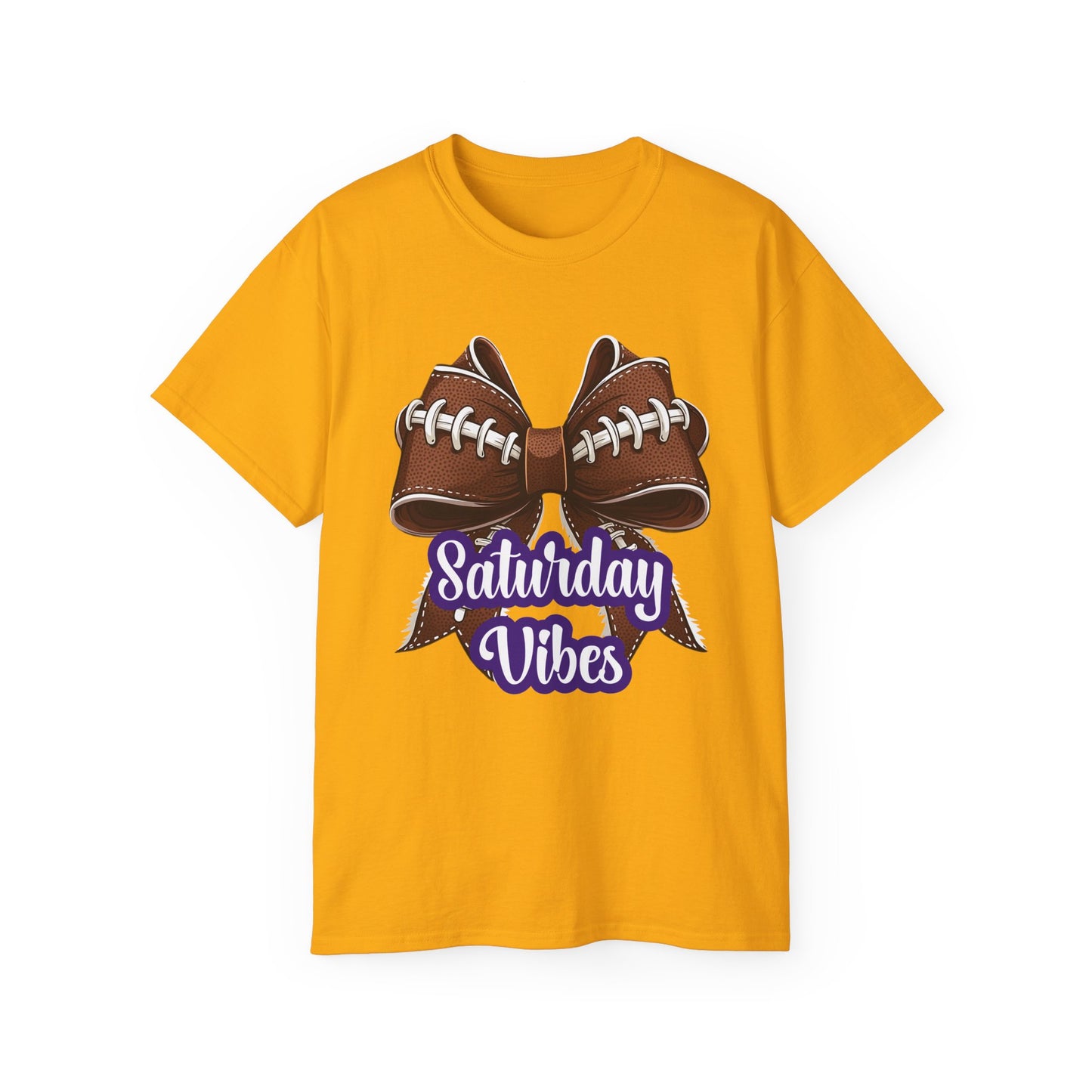 LSU Gold Day, Football Bow, Saturday Vibes, Tee, Cute Football T-Shirt, Gift for Sports Lovers, Unique Football Apparel, Casual Everyday Wear