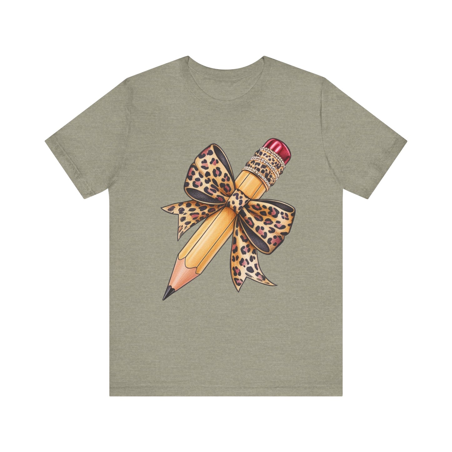 Leopard Bow Pencil Tee - Cute Teacher Gift, Back to School Outfit, Art Lover Shirt, Classroom Apparel, Fun Educational Shirt