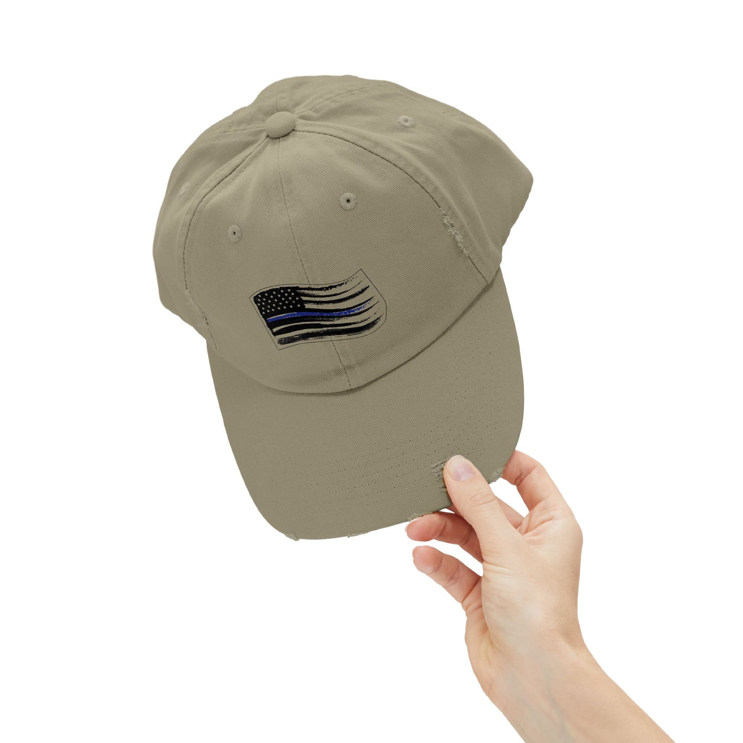 Thin Blue Line Flag, Unisex Distressed Cap, Funny Hat, Casual Gift, Everyday Wear, Cool Accessory, Adjustable Cap