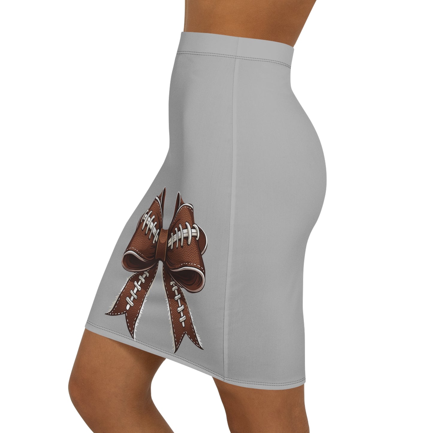 Grey Football Bow Women's Pencil Skirt, Stylish Skirt Fun Night Out, Team Spirit! Game Day, homecoming