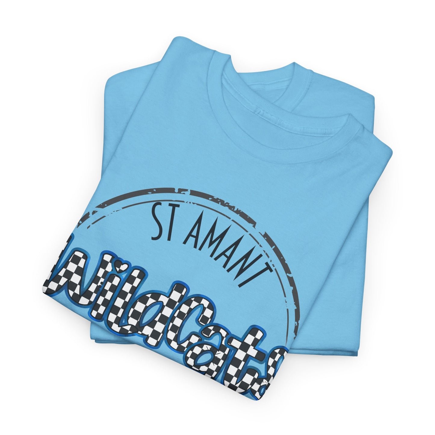 SAMS Wildcats with a black checkered style, Whimsical on a Unisex Tshirt, St Amant Middle School