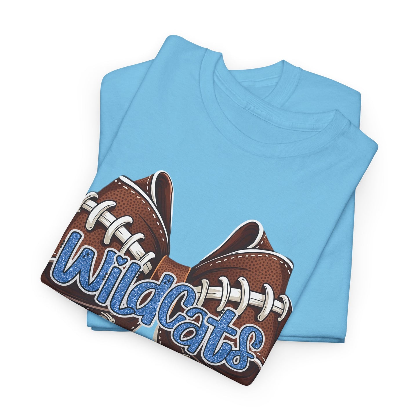 Blue Glitter Wildcats Football Bow, Unisex Tee, Cute Cotton Shirt, School Spirit Apparel,