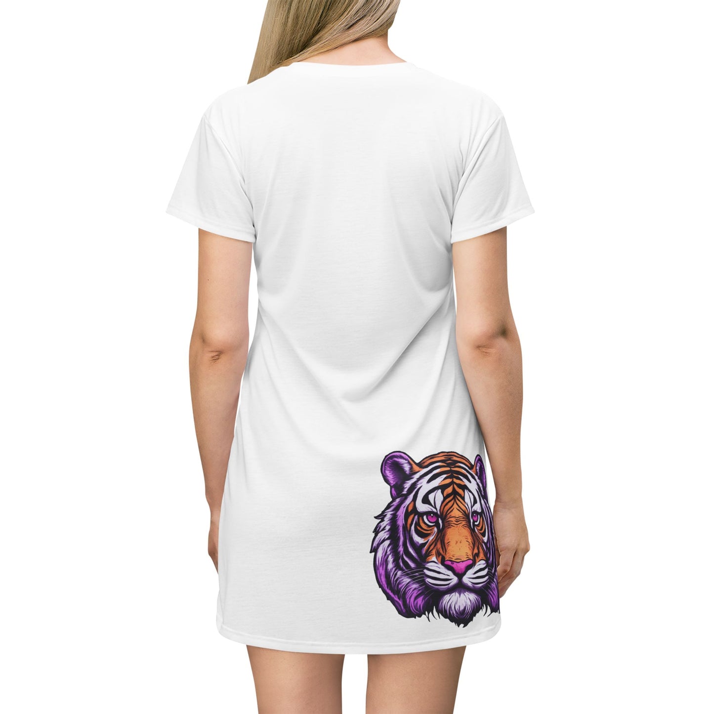 White Tiger Graphic T-Shirt Dress, Cute Casual Dress,  Summer Fashion, Gift for Her, Game Day Outfit