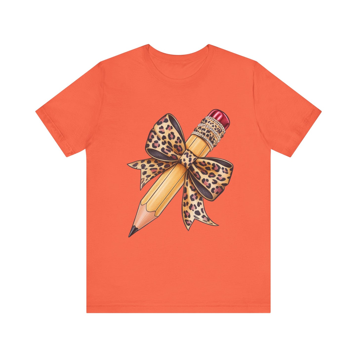 Leopard Bow Pencil Tee - Cute Teacher Gift, Back to School Outfit, Art Lover Shirt, Classroom Apparel, Fun Educational Shirt