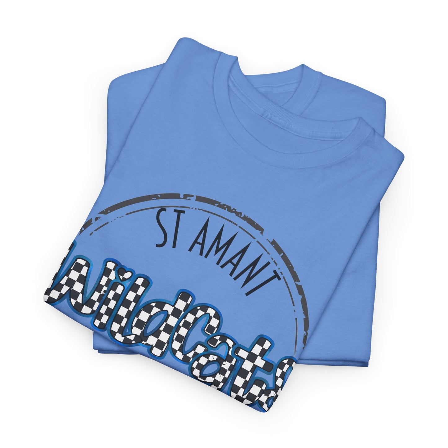 SAMS Wildcats with a black checkered style, Whimsical on a Unisex Tshirt, St Amant Middle School