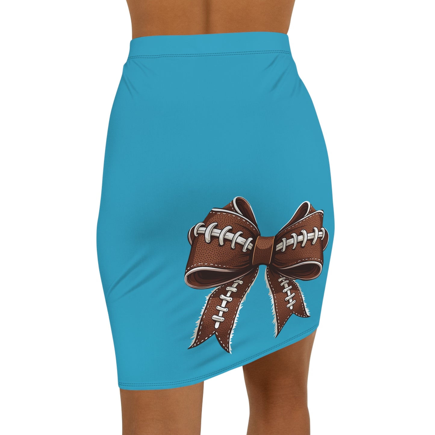 Turquoise Football Bow Women's Pencil Skirt, Stylish SkirtFun Night Out, Team Spirit! Game Day, homecoming