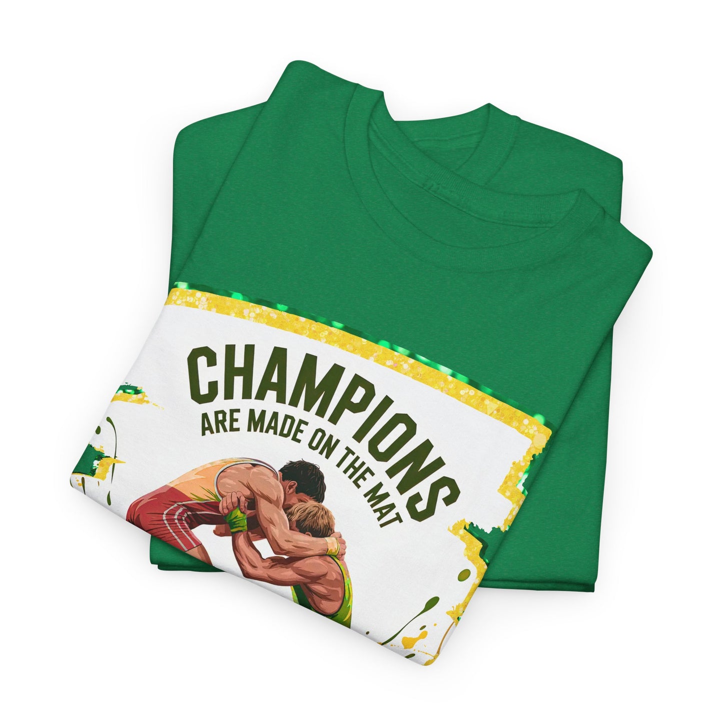 Green and Gold, Wrestling Heavy Cotton Tee, Unisex T-Shirt, Sports Fan Gear, Workout Shirt, Motivational Apparel