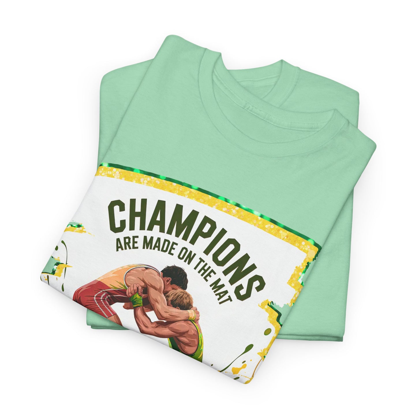 Green and Gold, Wrestling Heavy Cotton Tee, Unisex T-Shirt, Sports Fan Gear, Workout Shirt, Motivational Apparel