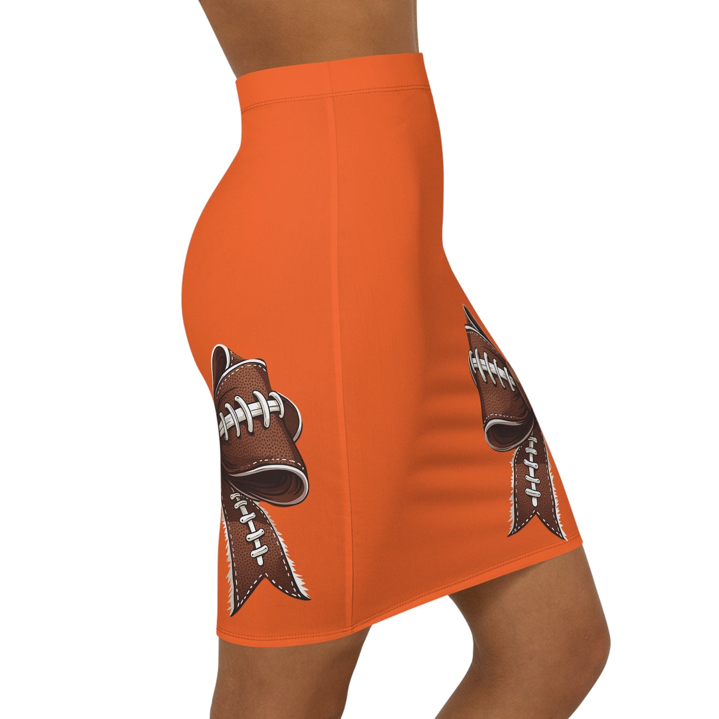 Orange Football Bow Women's Pencil Skirt, Stylish Skirt Fun Night Out, Team Spirit! Game Day, homecoming