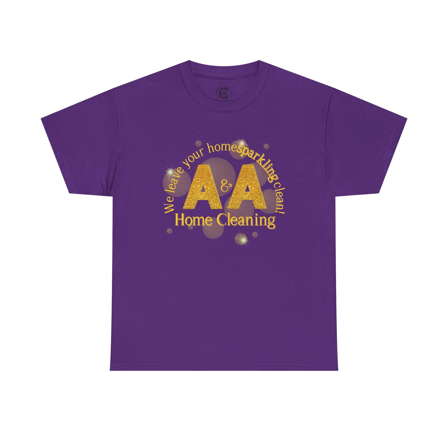 A&A Cleaning Services, Logo, Gold on Purple Crew Neck unisex tshirt, Gildan