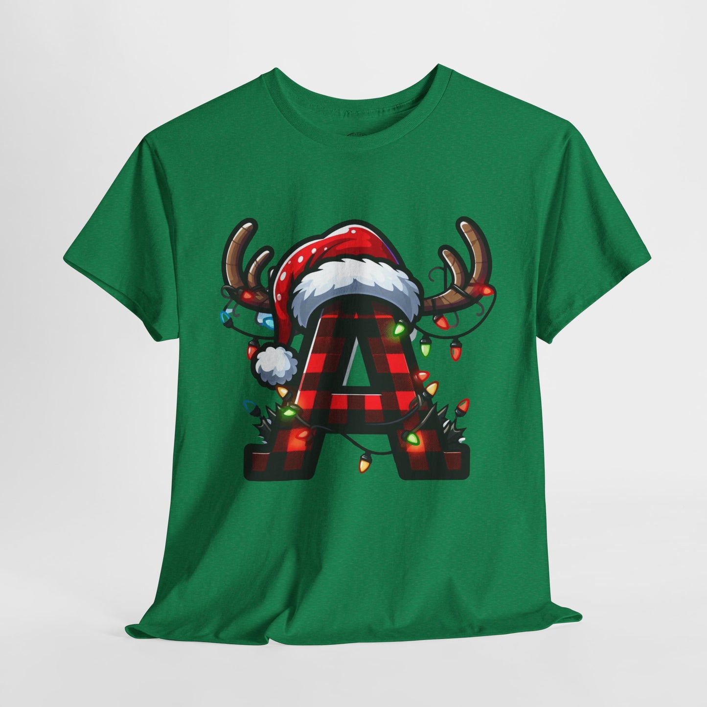 Festive Reindeer Initial A Tee, Unisex Holiday T-Shirt, Christmas Gift, Personalized Apparel, Cozy Winter Wear, Merry & Bright