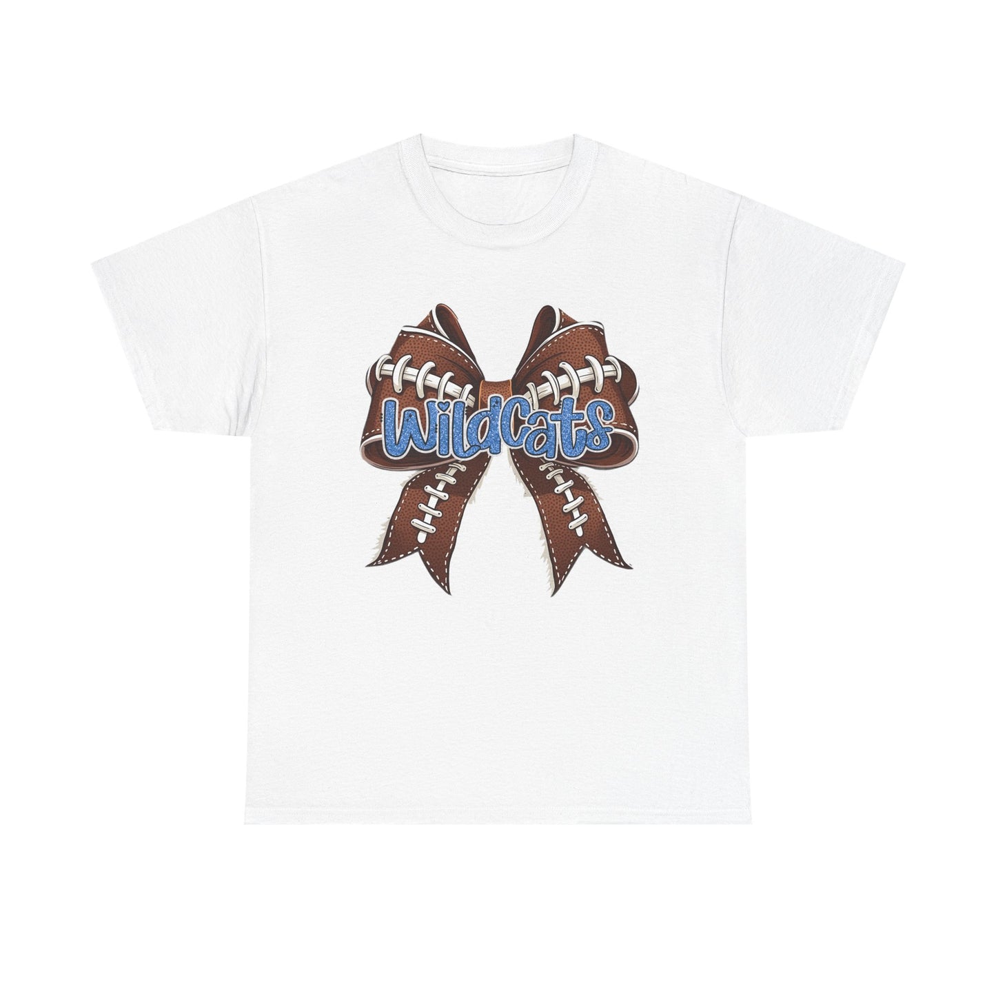 Blue Glitter Wildcats Football Bow, Unisex Tee, Cute Cotton Shirt, School Spirit Apparel,
