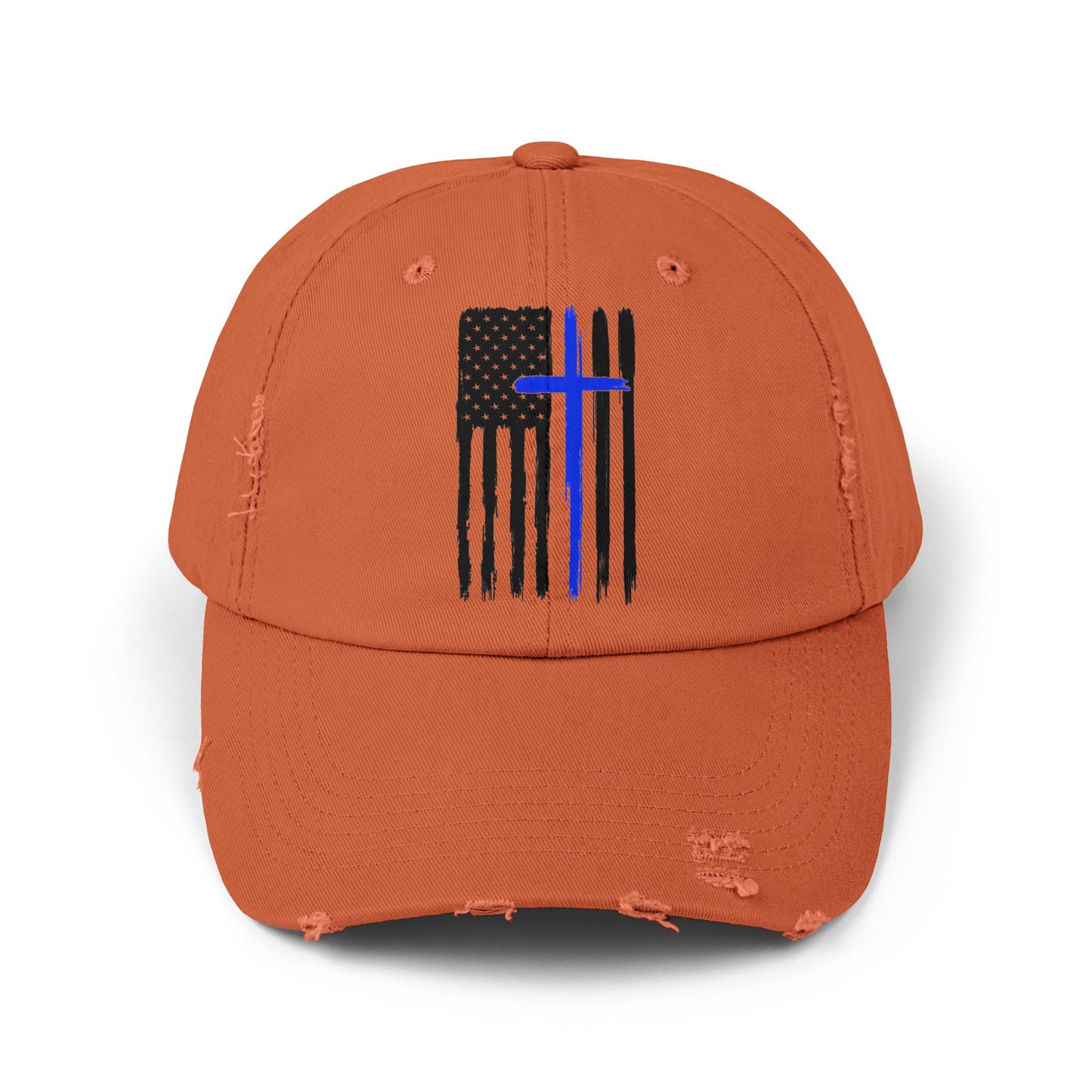 Thin Blue Line, Cross, Flag, Unisex Distressed Cap, Funny Hat, Casual Gift, Everyday Wear, Cool Accessory, Adjustable Cap