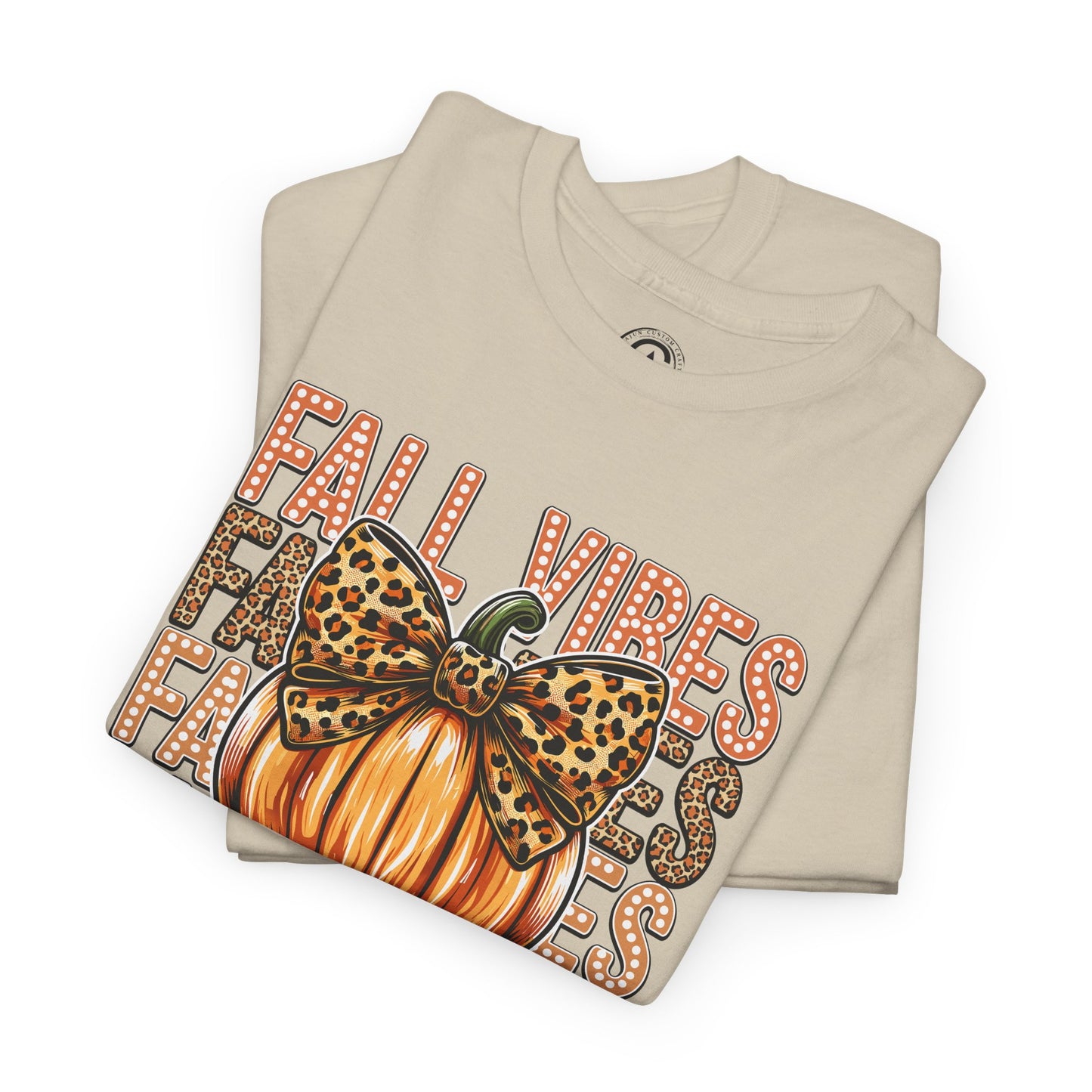 Fall Vibes Unisex Cotton Tee, Autumn Shirt, Pumpkin Graphic Tee, Halloween Apparel, Cozy Fall T-Shirt, Seasonal Outfit, leopard bow
