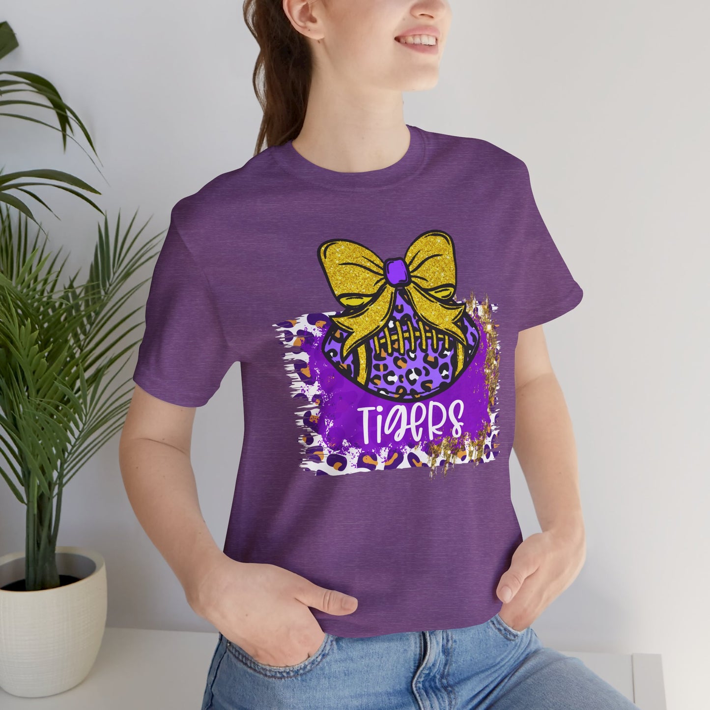 Tigers, Football, Animal Print, Glitter Bow, unisex tshirt tee