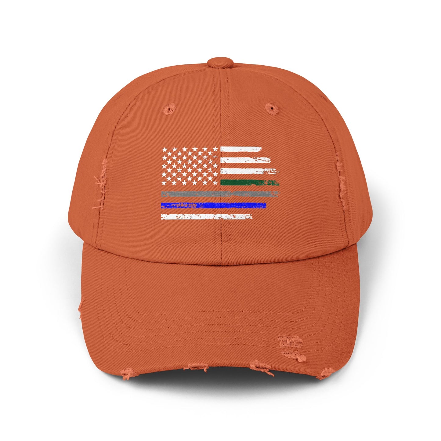 Thin Blue and Thin green Flag, Unisex Distressed Cap, Law Enforcement, Military, hat