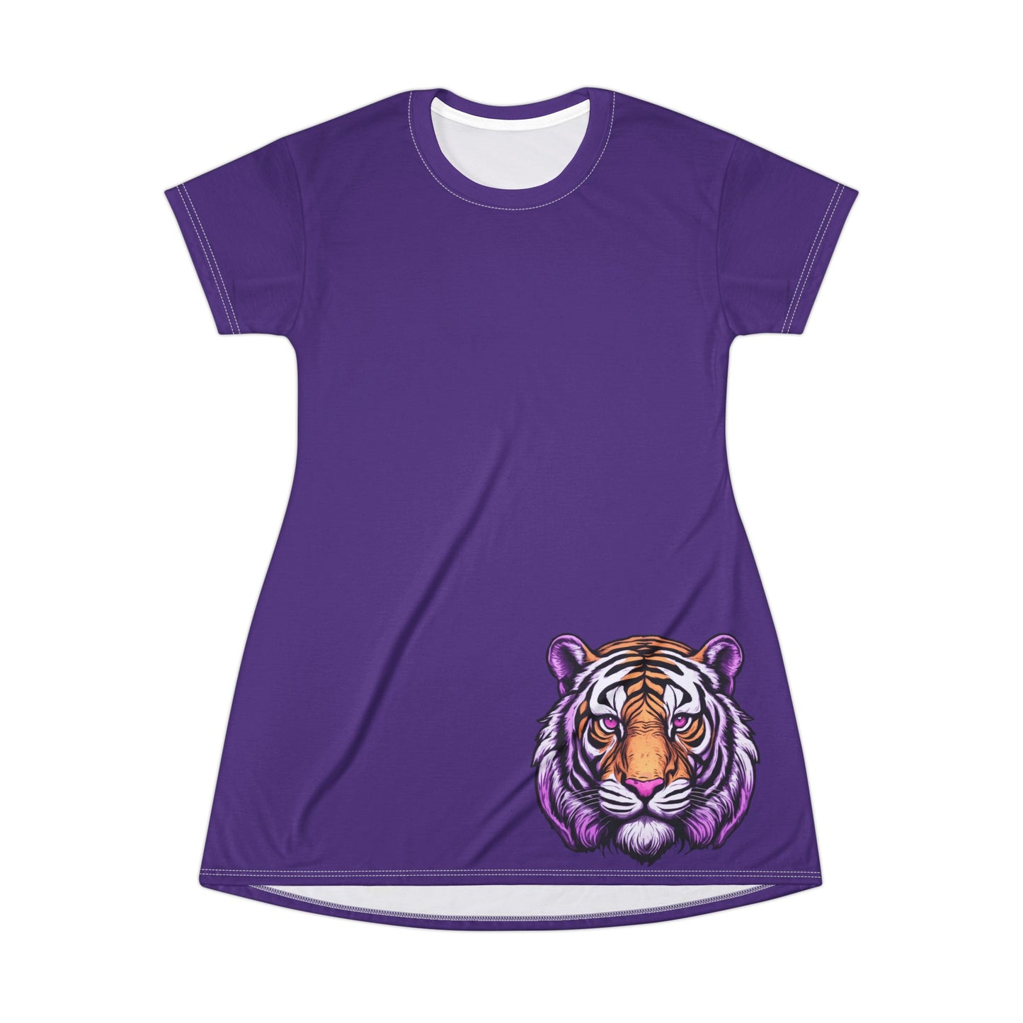 Purple Tiger Graphic T-Shirt Dress, Cute Casual Dress,  Summer Fashion, Gift for Her, Game Day Outfit