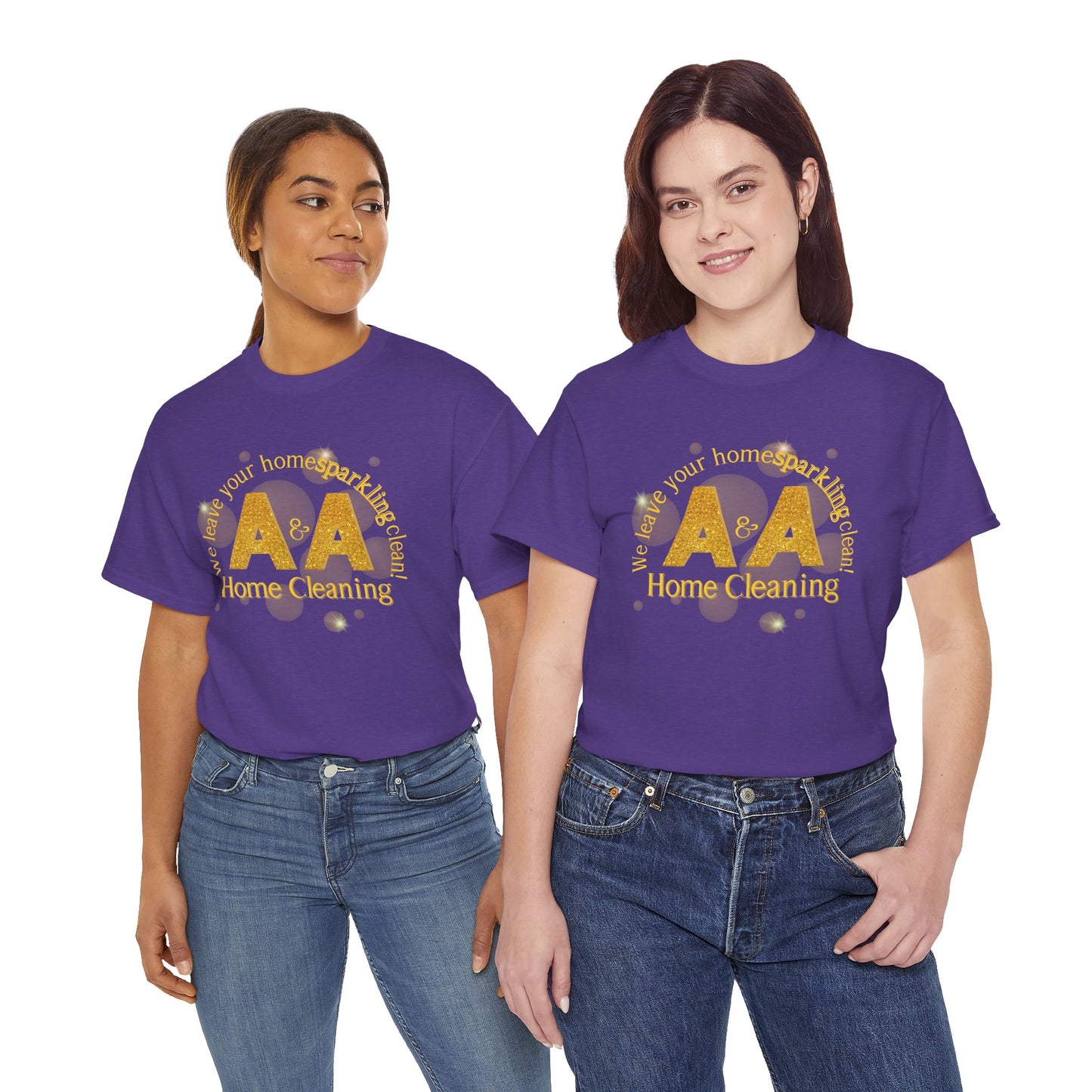 A&A Cleaning Services, Logo, Gold on Purple Crew Neck unisex tshirt, Gildan