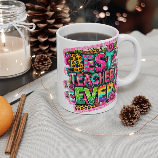 Best Teacher Ever Colorful Teacher Mug | Perfect Gift for Educators, Back to School, Classroom Decor, Appreciation Day, Coffee Lovers