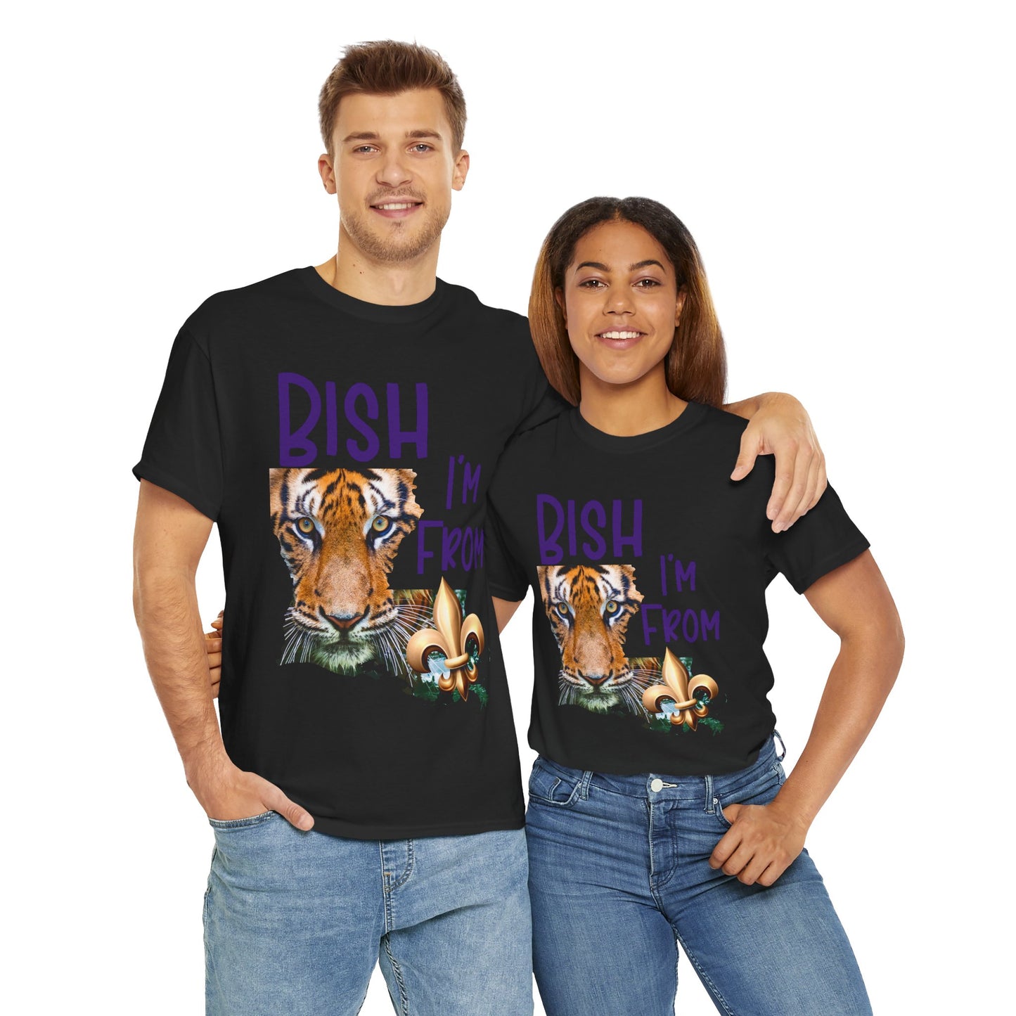 I'm From Louisiana, Unisex Heavy Cotton Tee with Tiger Design, game day, Tigers, Fleur De Lis, Tiger Face