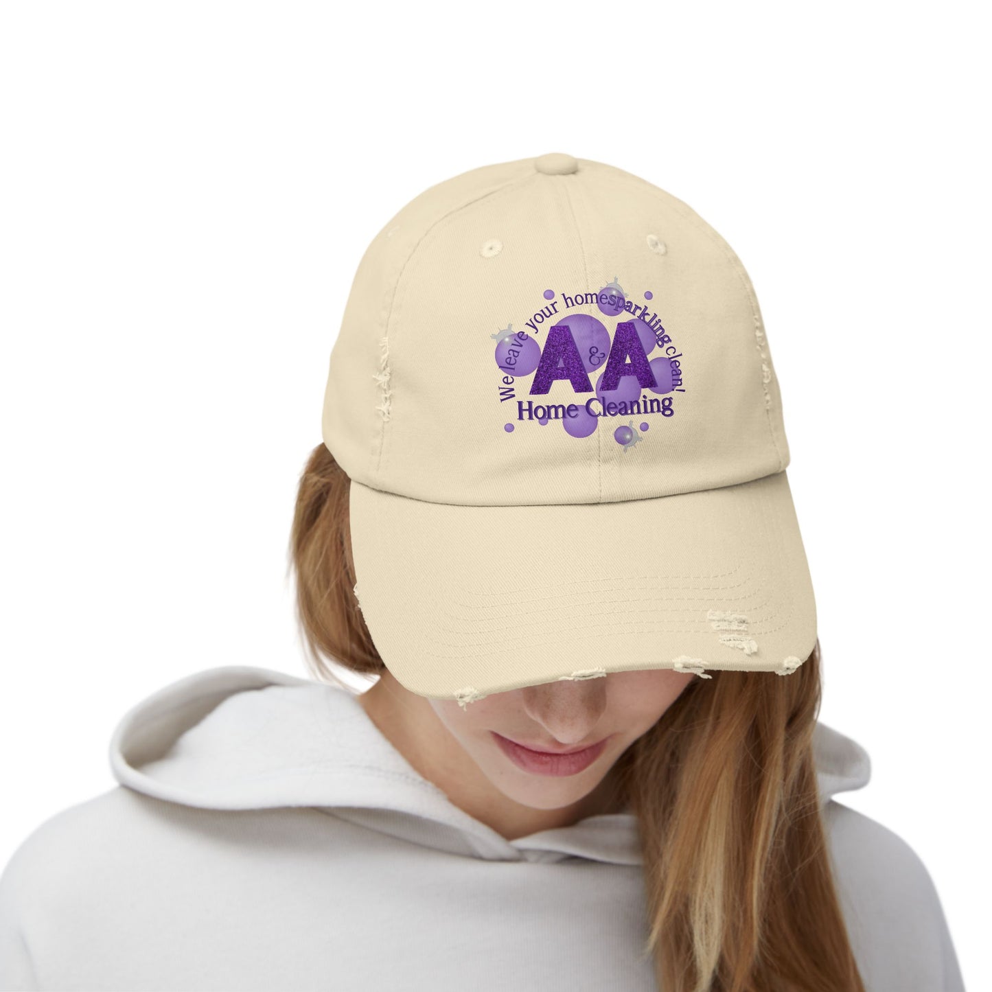 A&A, Purple logo on a distressed ball cap