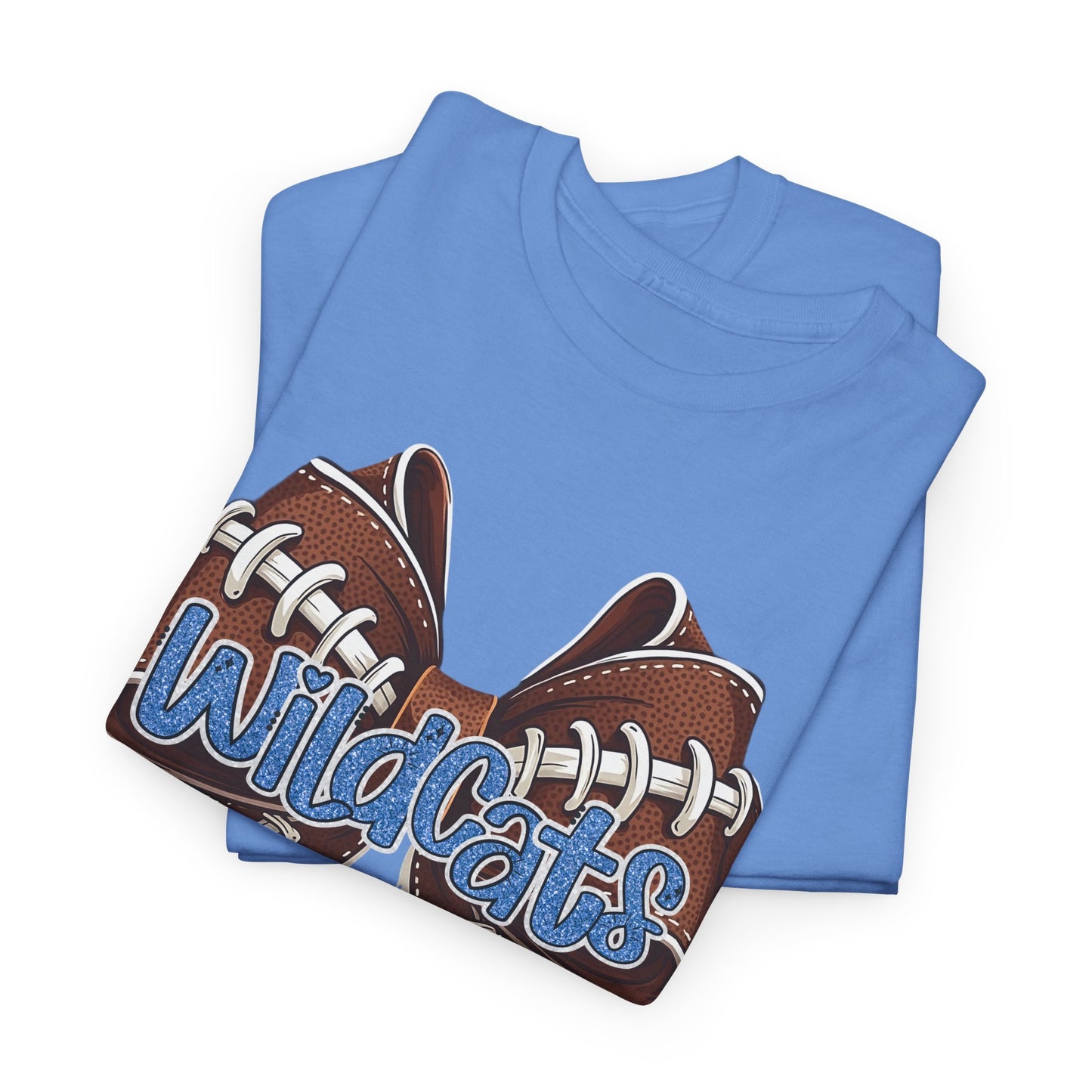 Blue Glitter Wildcats Football Bow, Unisex Tee, Cute Cotton Shirt, School Spirit Apparel,