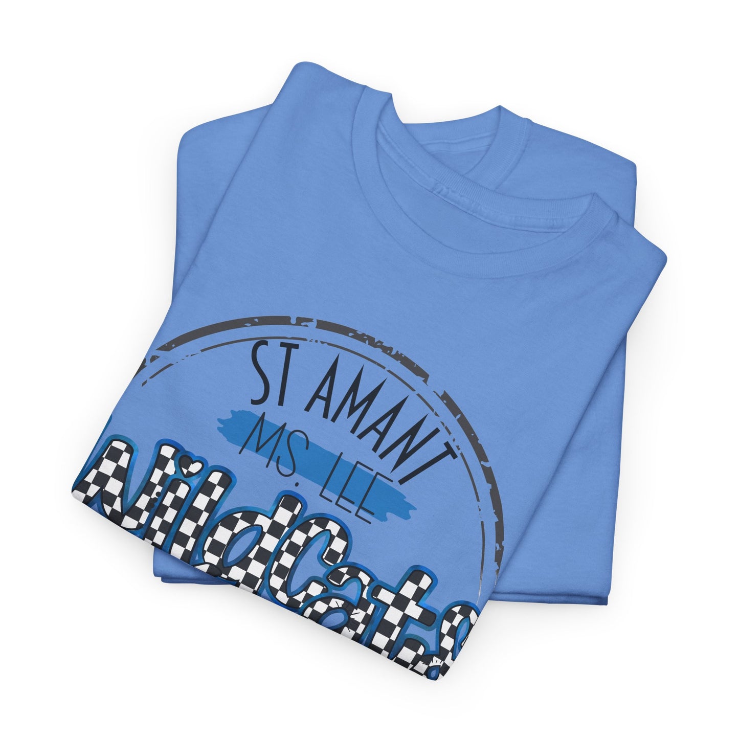 Personalized SAMS Wildcats with a black checkered style, Whimsical on a Unisex Tshirt, St Amant Middle School