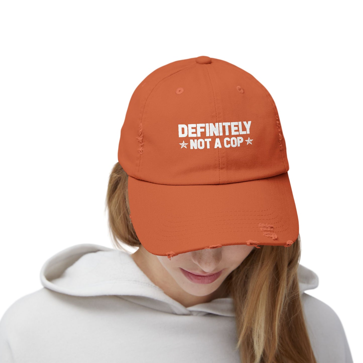 Definitely NOT a cop, Unisex Distressed Cap, Funny Hat, Casual Gift, Everyday Wear, Cool Accessory, Adjustable Cap