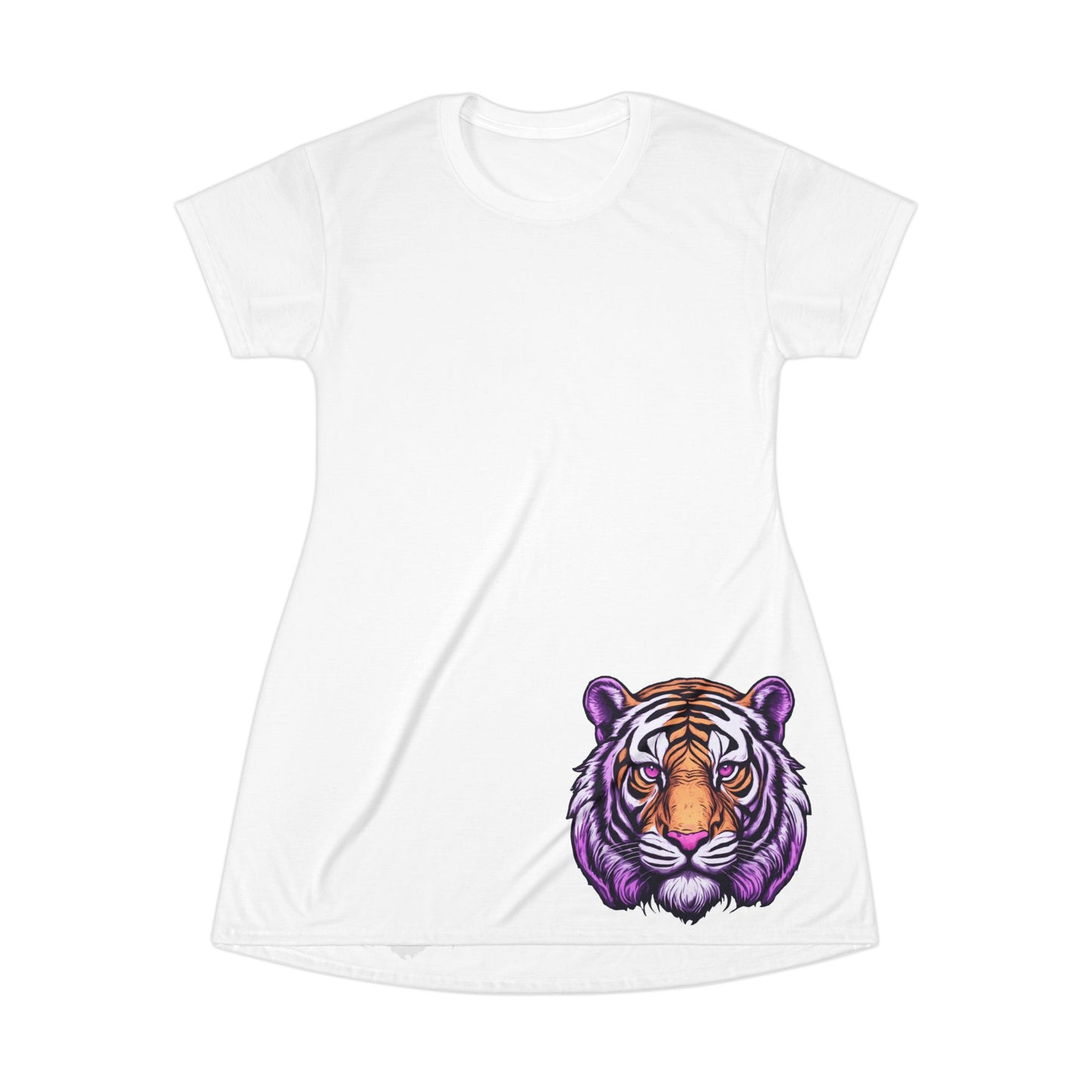 White Tiger Graphic T-Shirt Dress, Cute Casual Dress,  Summer Fashion, Gift for Her, Game Day Outfit