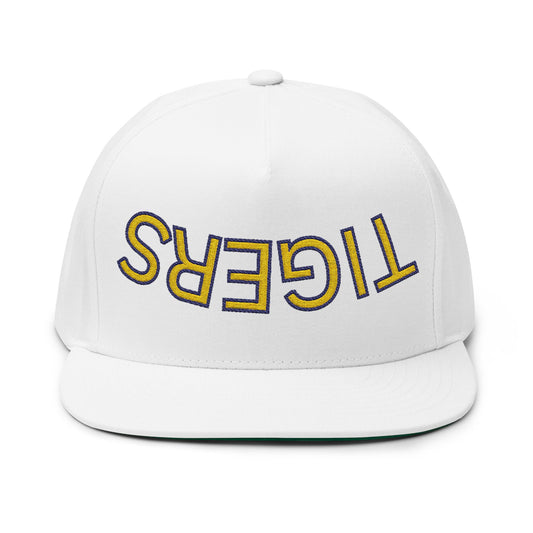 Tigers Embroidered Flat Bill Cap with 'TIGERS' Design, Trendy Snapback Hat, Sports Fan Gear, Casual Wear, Unique Gift for Him/Her