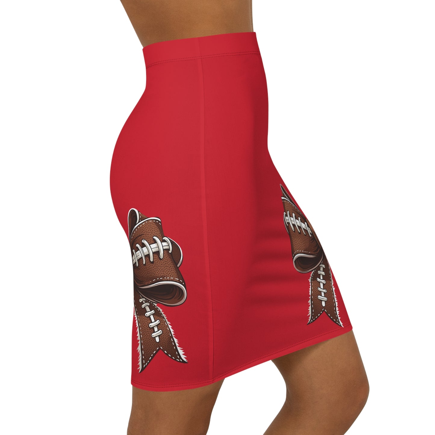Dark Red Football Bow Women's Pencil Skirt, Stylish SkirtFun Night Out, Team Spirit! Game Day, homecoming