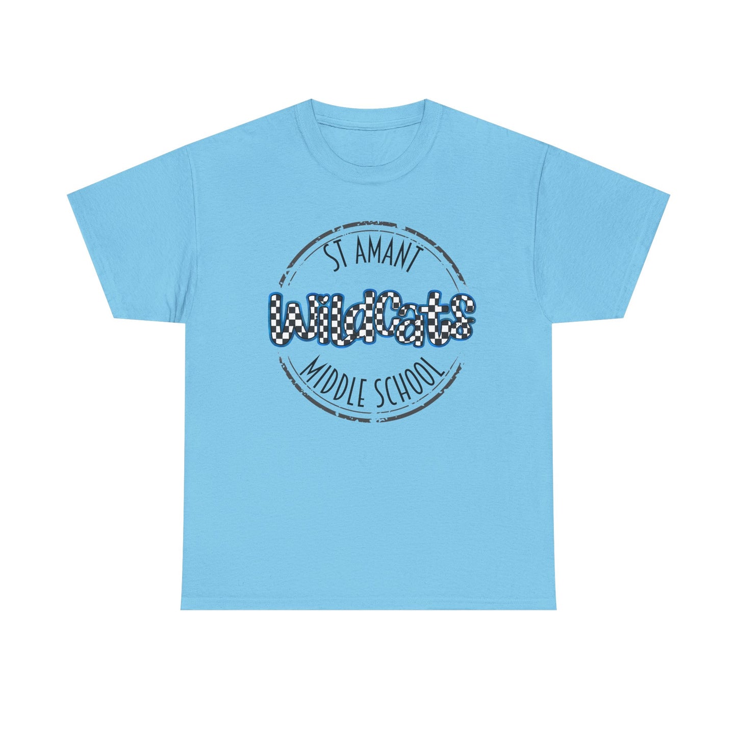 SAMS Wildcats with a black checkered style, Whimsical on a Unisex Tshirt, St Amant Middle School