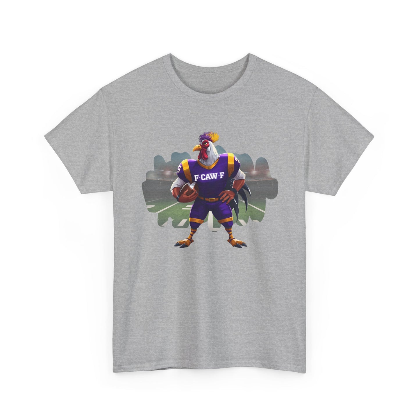 F-CAW-F Football Rooster, Purple and Gold , Sporty Unisex Heavy Cotton Tee