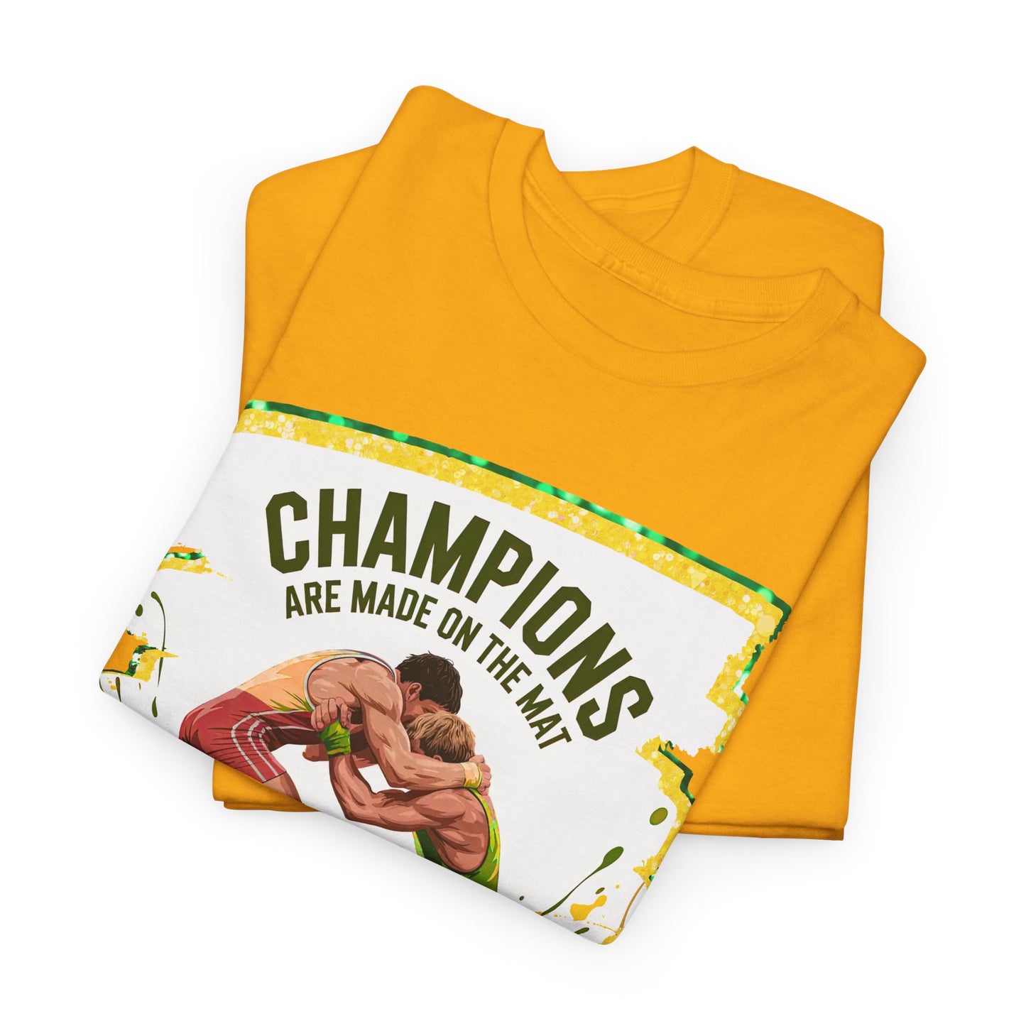Green and Gold, Wrestling Heavy Cotton Tee, Unisex T-Shirt, Sports Fan Gear, Workout Shirt, Motivational Apparel