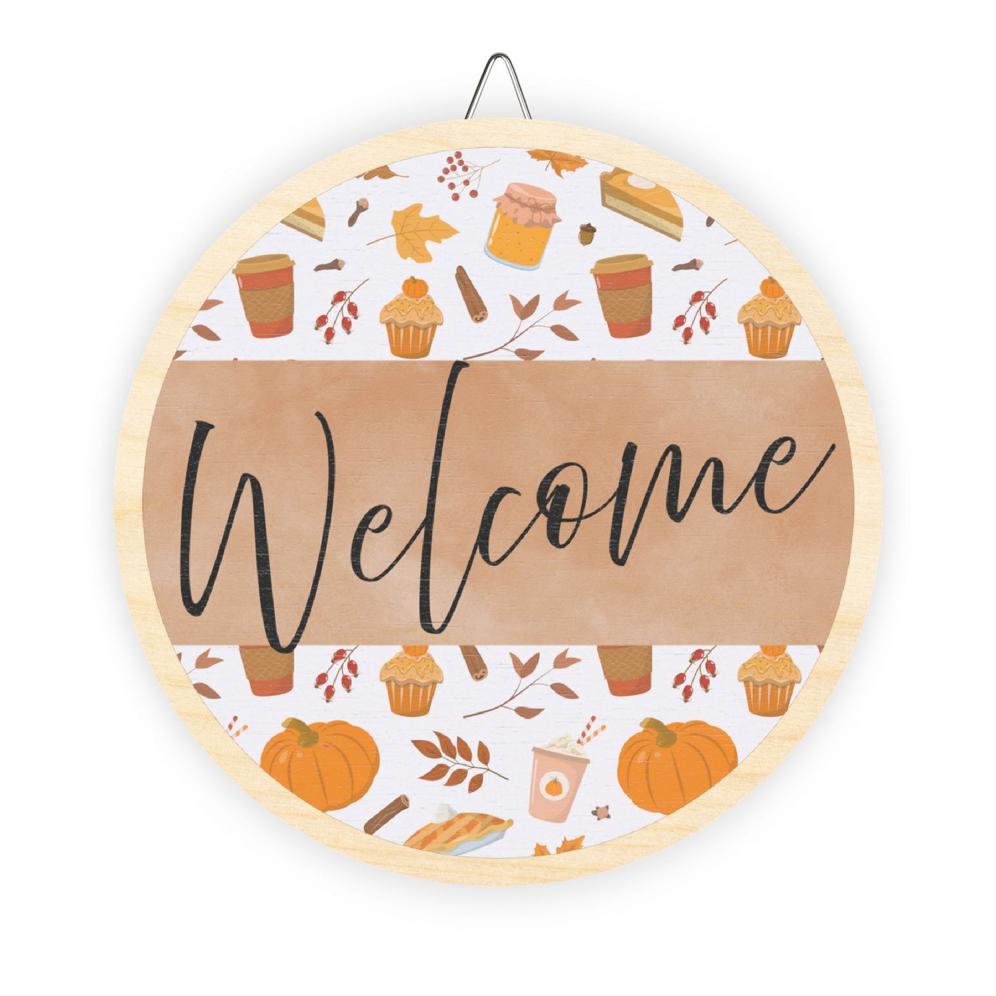 Welcome, Fall, Pumpkins, Cupcakes, Coffee, Door, Decor, Sign, Wreath, Wooden Door Hanger