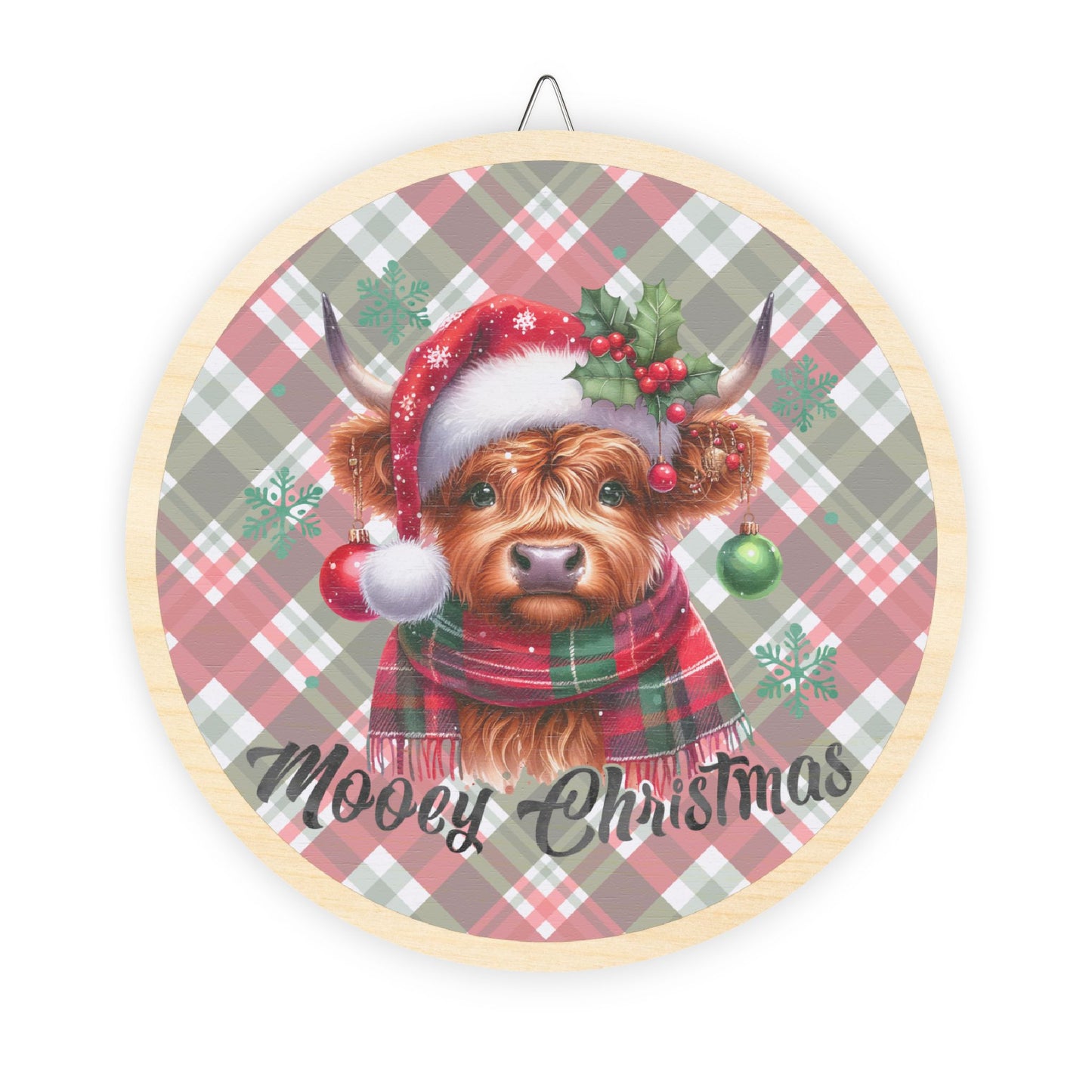 Mooey Christmas, Cow, Hiland, Door, Decor, Sign, Wreath, Wooden Door Hanger