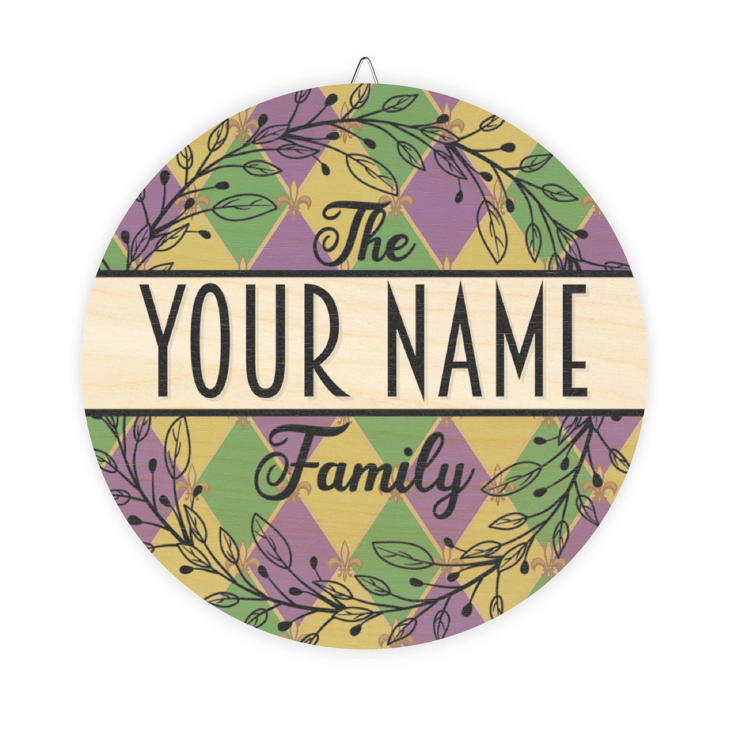 Personalized, Family Name, Mardi Gras, Louisiana, Fleur De Lis, Door, Decor, Sign, Wreath, Wooden Door Hanger
