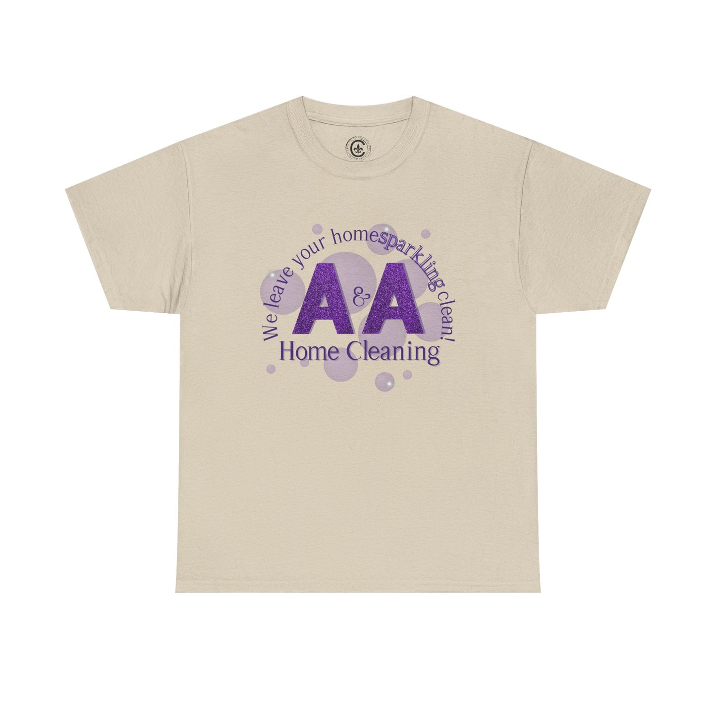 A&A Cleaning Services, Logo, Purple on Gold Crew Neck unisex tshirt, Gildan