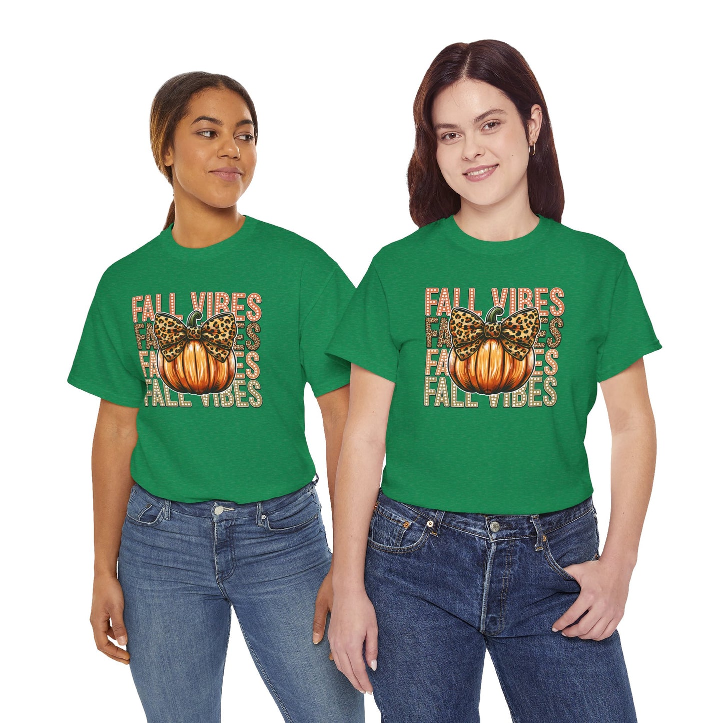Fall Vibes Unisex Cotton Tee, Autumn Shirt, Pumpkin Graphic Tee, Halloween Apparel, Cozy Fall T-Shirt, Seasonal Outfit, leopard bow