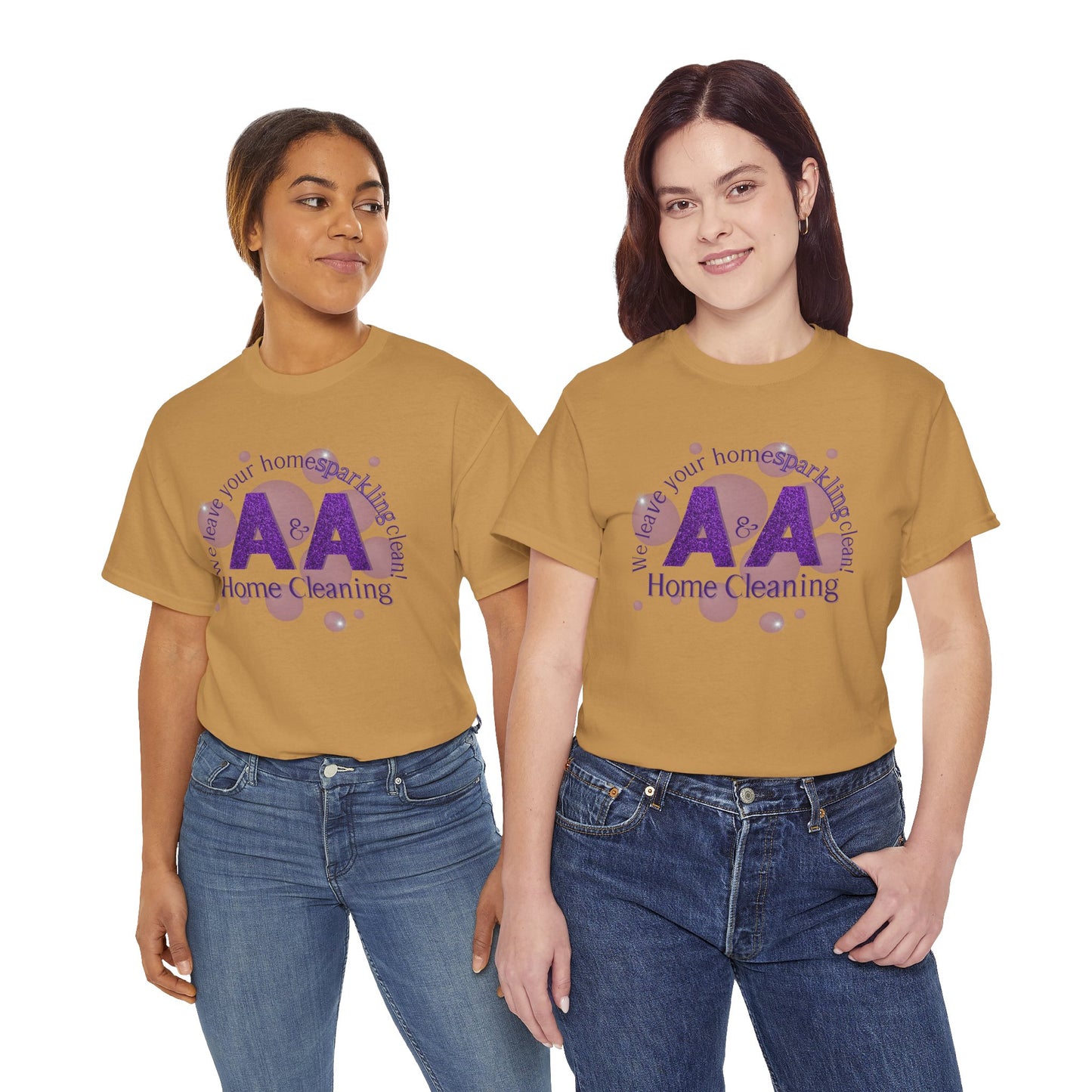 A&A Cleaning Services, Logo, Purple on Gold Crew Neck unisex tshirt, Gildan