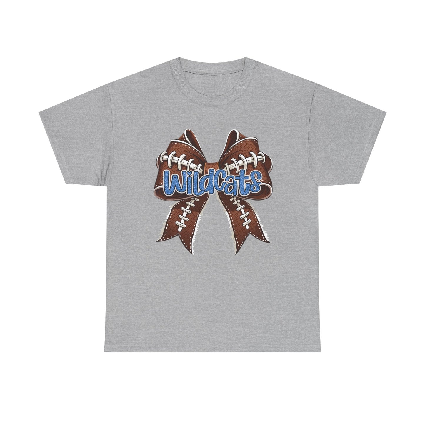 Blue Glitter Wildcats Football Bow, Unisex Tee, Cute Cotton Shirt, School Spirit Apparel,