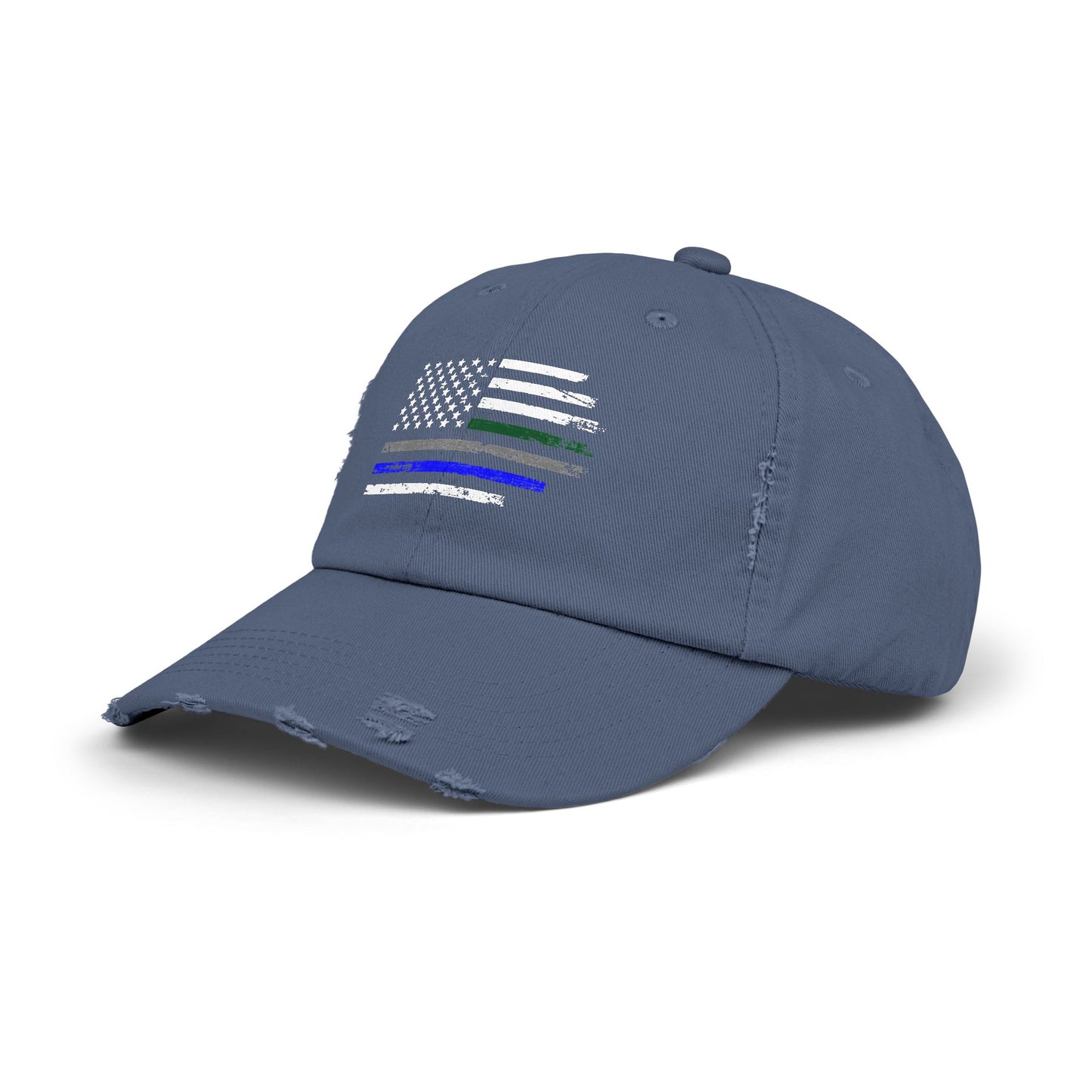 Thin Blue and Thin green Flag, Unisex Distressed Cap, Law Enforcement, Military, hat